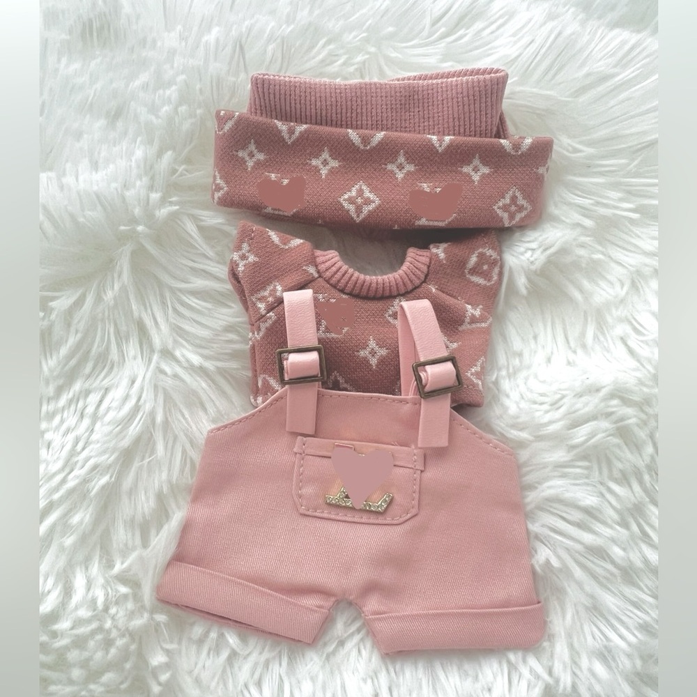 Labubu Clothes Luxury Designer Inspired 3 piece Shirt Hat Overalls Pink Cute!